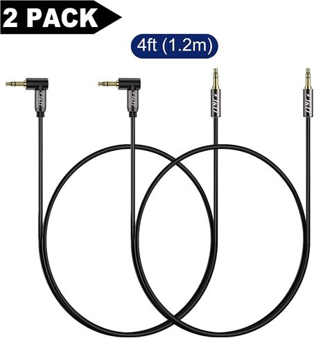 J&D (2 Pack Gold Plated 3.5mm Stereo Audio Aux Jack to Jack Cable 90 Degree Right Angle Compatible for iPhone, Galaxy, Speakers or All Other Devices, 4 Feet in Kuwait