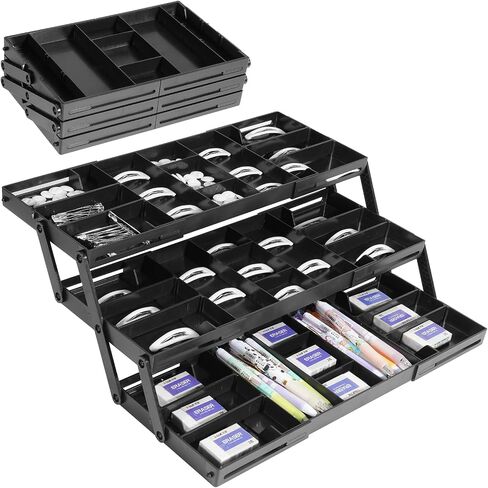 Aobiono Multi Level Smart Rermer Organizer ، Multi Tier Tier Toxpliable Storage Raysable قابل للطي للمجوهرات ، مستحضرات التجميل ، المكياج ، الأدوات ، البطارية (أبيض ، صف مزدوج - 3 مستويات) in Kuwait
