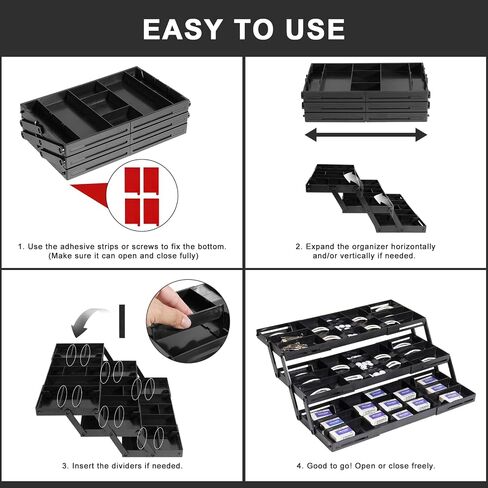 Aobiono Multi Level Smart Rermer Organizer ، Multi Tier Tier Toxpliable Storage Raysable قابل للطي للمجوهرات ، مستحضرات التجميل ، المكياج ، الأدوات ، البطارية (أبيض ، صف مزدوج - 3 مستويات) in Kuwait