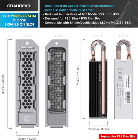 GRAUGEAR PS5 Heatsink SSD Cover Set, M.2 NVMe PS5 SSD Heatsink, Metal Heat Dissipation Cover, Copper Heat Pipe and Aluminum Fin for Playstation 5 SSD NVMe PCIe 4.0 Storage [G-PS5HS03] in Saudi Arabia