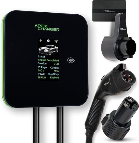 MACH I: Fast 48 Amp Level 2 EV Charger, Wall-Mount Electric Vehicle Charging Station, 200-240V Hardwire or NEMA 14-50. J1772 car Connector & Tesla NACS, Indoor/Outdoor, 30ft Cable evse Adapter in Saudi Arabia