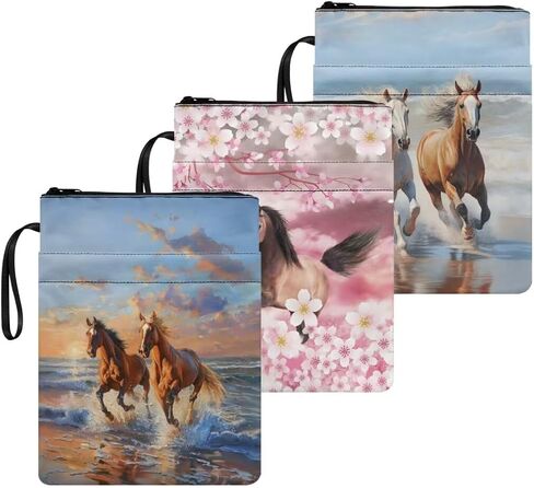 Snow Horse Book Sleeves Reusable＆Washable Book Protector Pouch Washable Pouch Pocket for Teen Adult Book Lover Zipper Pouch,3 Piece Set in Kuwait