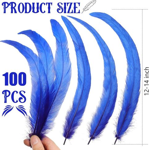 Yuxung 100 Pcs Halloween White Nature Rooster Tail Feathers 12-14 Inch Bulk Natural Long Rooster Tail Feathers for DIY Crafts Costume Mardi Gras Party Performances Carnival Decoration in Kuwait