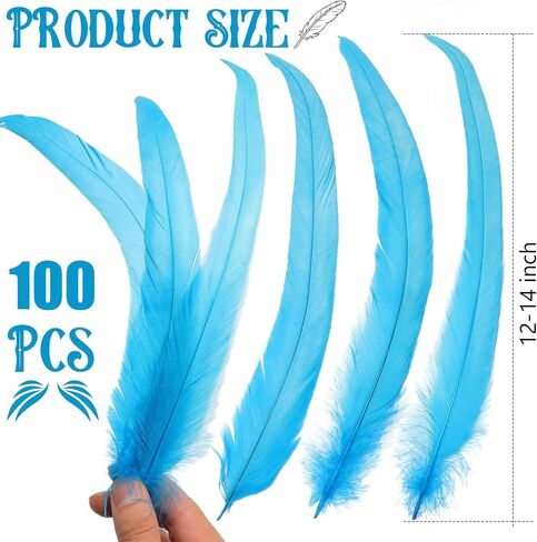 Yuxung 100 Pcs Halloween White Nature Rooster Tail Feathers 12-14 Inch Bulk Natural Long Rooster Tail Feathers for DIY Crafts Costume Mardi Gras Party Performances Carnival Decoration in Kuwait
