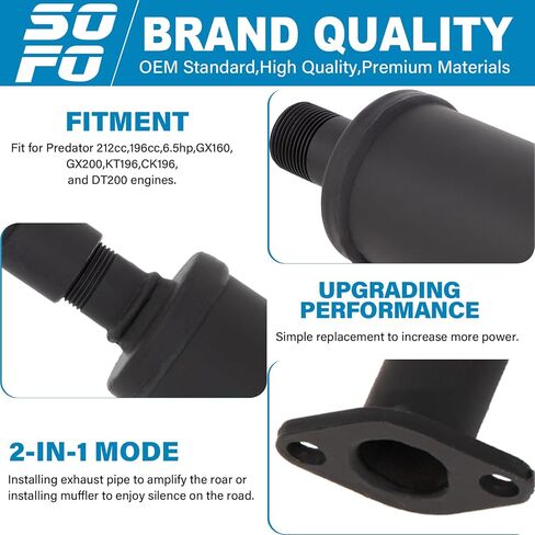 Exhaust Pipe Muffler Kit - For Predator 212 Exhaust, 212cc Exhaust, for Mini Bike Exhaust, Go Kart Exhaust, Coleman CT200U Exhaust.For Predator 212 Muffler, Predator 212 Performance Parts in Saudi Arabia