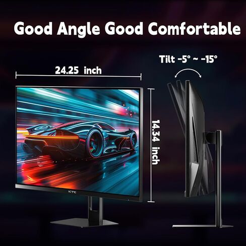 KTC 24inch Monitor, Fast IPS 1080p 144Hz 165Hz 1ms, 125.25% sRGB, HDR, Borderless Gaming Monitor PC Monitor, FreeSync Premium & G-Sync, HDMI 2.0x2, DP1.4x2, Vesa Support, Eye Care for Gamers in Kuwait