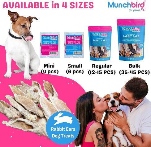 Dehydrated Rabbit Ears 100g (3.5 oz) 12-15 pcs for Dogs & Cats, European Furry Rabbit Ear Natural Fiber for Dogs, Rawhide Free Alternative to Pig Ears for Dogs, Ear Size Varies in Kuwait