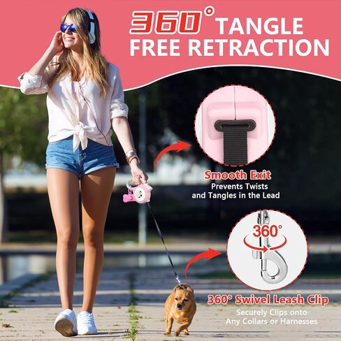 Retractable Dog Leash with LED Light Makife 5m Extendable Dog Lead for Small Medium Puppis up to 25kgs, One-Hand Brake & Lock System, Ergonomic Handle - Black in Saudi Arabia
