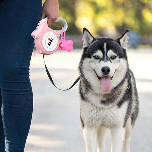 Retractable Dog Leash with LED Light Makife 5m Extendable Dog Lead for Small Medium Puppis up to 25kgs, One-Hand Brake & Lock System, Ergonomic Handle - Black in Saudi Arabia