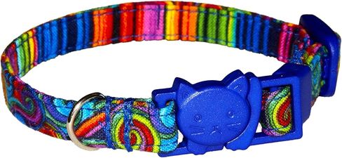 دوامات مخدرة القط أو طوق هريرة - ملون - قوس قزح - هندسي - 3/8 بوصة - أحجام - مشبك أمان منفصلان - مصنوع يدويًا بواسطة مطبخ جوز أخضر in Kuwait