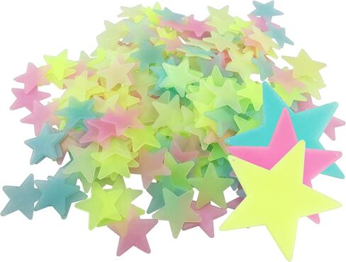 HoneyToys 204PCS 1.2" Luminous Stars Fluorescent Noctilucent Plastic Wall Stickers Decals for Home Ceiling Wall Baby Kids Bedroom (Yellow) in Kuwait