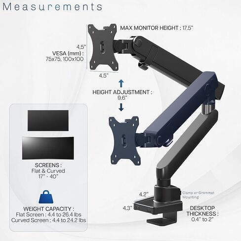 VIVO Premium Aluminum Full Motion Single Monitor Desk Mount Stand with Lift Engine Arm, Pole Extension, and USB Ports, Fits Screens up to 32 inches, STAND-V101BDU in Saudi Arabia