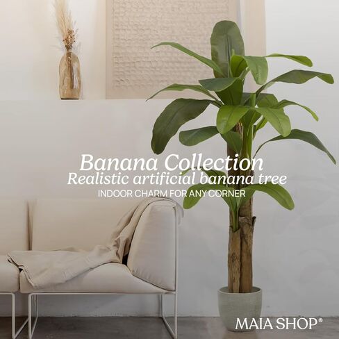 Maia Shop 7ft شجرة موز اصطناعية ، نباتات مزيفة للديكور المنزلي ، شجرة اصطناعية ، جذع خشبي طبيعي in Kuwait