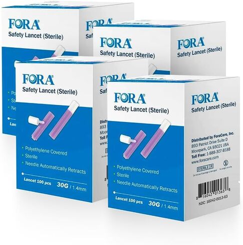 FORA Sterile Safety Lancet (5086), 1.4mm Depth, 30 Gauge, 100 Count, Lancing Device Not Required in Saudi Arabia