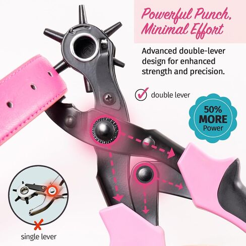 Pro-Master Belt Hole Puncher for Leather - Heavy Duty Rotary Leather Punch Tool for Belts, Watch Bands & Bags - Double Lever Action, Ergonomic Cushioned Non-Slip Handles - 2mm to 4.5mm Punching Kit in Kuwait