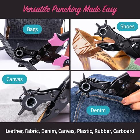Pro-Master Belt Hole Puncher for Leather - Heavy Duty Rotary Leather Punch Tool for Belts, Watch Bands & Bags - Double Lever Action, Ergonomic Cushioned Non-Slip Handles - 2mm to 4.5mm Punching Kit in Kuwait