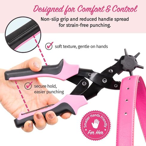 Pro-Master Belt Hole Puncher for Leather - Heavy Duty Rotary Leather Punch Tool for Belts, Watch Bands & Bags - Double Lever Action, Ergonomic Cushioned Non-Slip Handles - 2mm to 4.5mm Punching Kit in Kuwait