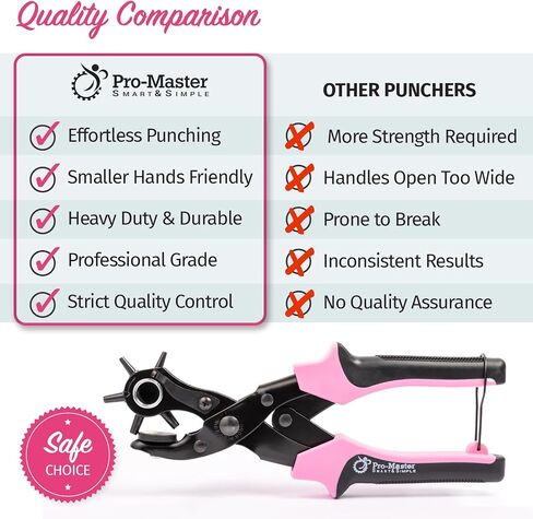 Pro-Master Belt Hole Puncher for Leather - Heavy Duty Rotary Leather Punch Tool for Belts, Watch Bands & Bags - Double Lever Action, Ergonomic Cushioned Non-Slip Handles - 2mm to 4.5mm Punching Kit in Kuwait