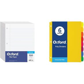 Oxford Filler Paper, 8 x 10-1/2 Inch Wide Ruled Paper, 3 Hole Punch, Loose Leaf Notebook Paper for 3 Ring Binders, 500 sheets (62330), white