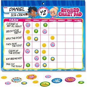 Behavior Reward Chart System - Pad with 26 Chore Charts for Kids, 2800 Stickers to Motivate Responsibility & Good Habits