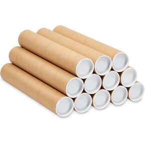 Stockroom Plus 12-Pack Mailing Tubes with Caps, 2x12-Inch Kraft Paper Poster Tube for Shipping, Packing, Bulk Round Packaging, Cardboard Mailers, Art Prints, Maps, Blueprint (Brown)