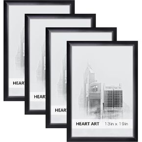 HEART ART 16x20 Frames Set of 4,Picture Frames 16x20 For Posters Without Mat,Wall Gallery Photo Frames,Black