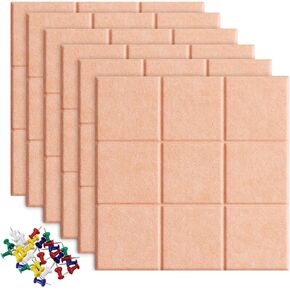 Uoisaiko Large Felt Board Tiles for Wall with 30 Push Pins, 11.8"x11.8" Pack of 6 Pin Board Notice Boards for Home Office Kitchen, Bulletin Board Wall Tiles for Photos Memos