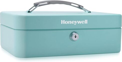Honeywell Safes & Door Locks - Standard Small Cash Box with Removable Money Tray - Storage Under Tray & 5 Coin Slots - Durable Metal Safe with Key Lock - Saving Money Lock Box - Black, 0.14 CU - 6112 in Kuwait