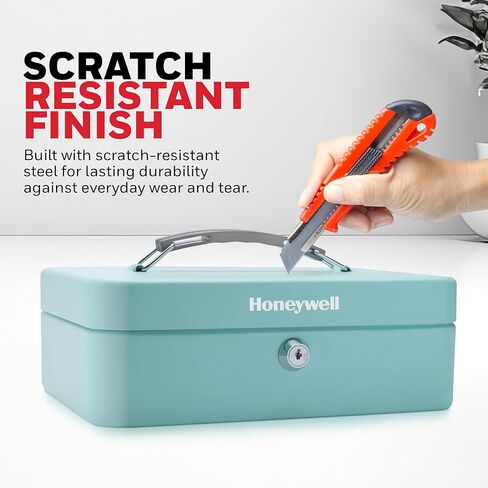 Honeywell Safes & Door Locks - Standard Small Cash Box with Removable Money Tray - Storage Under Tray & 5 Coin Slots - Durable Metal Safe with Key Lock - Saving Money Lock Box - Black, 0.14 CU - 6112 in Kuwait