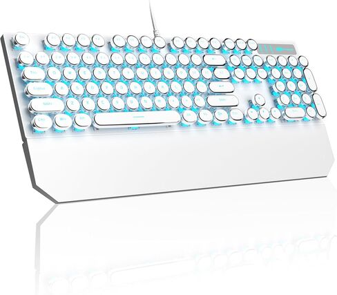 MageGee Typewriter Mechanical Gaming Keyboard, Retro Gold Punk Round Keycap LED Backlit USB Wired Keyboards for Game and Office, for Windows Laptop PC Mac - Blue Switches in Kuwait