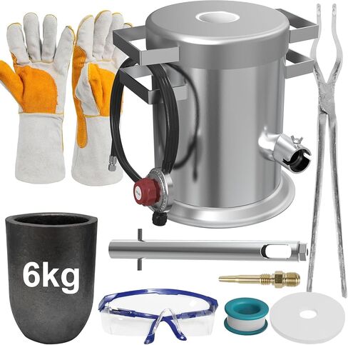 Nelyrho 6KG Propane Melting Furnace Kit with Two Crucible Tongs, Full Stainless Steel Foundry Klin Oxygen Torch Smelting Gold Silver Copper Aluminum Metal Recycle 2700℉ in Kuwait