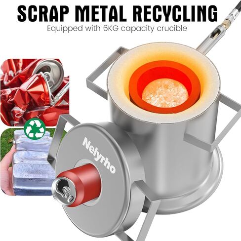 Nelyrho 6KG Propane Melting Furnace Kit with Two Crucible Tongs, Full Stainless Steel Foundry Klin Oxygen Torch Smelting Gold Silver Copper Aluminum Metal Recycle 2700℉ in Kuwait