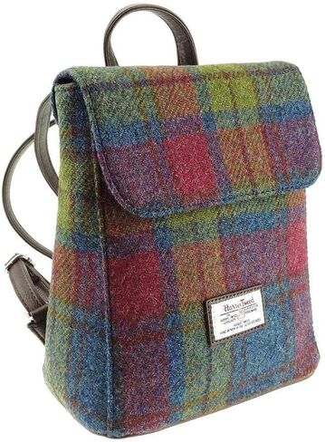 حقيبة ظهر صغيرة/حقيبة ظهر صغيرة من Glen Appin Scottish Harris Tweed 'Tummel' بلون تارتان متعدد الألوان - LB1213، أزرق/أرجواني مربعات على رمادي - Col98، مقاس واحد in Saudi Arabia