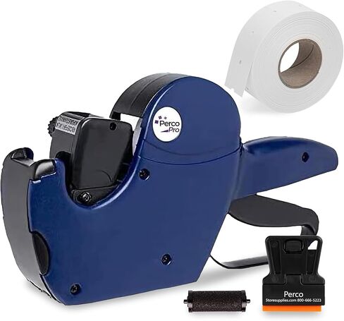 مجموعة ملصقات Perco Pro 2 Line Price Gun - تتضمن مسدس تسعير خطين، و10,500 ملصق أبيض عادي، وحبر محمل مسبقًا in Kuwait