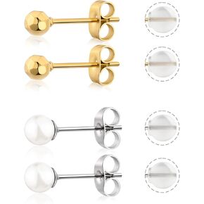 Shiny Gold Studs Earrings for Women, 6mm 8mm Lightweight Gold Ball Earrings for Women, Waterproof Surgical Steel Stud Earrings Gold Filled, Hammered Texture Handmade Ball Stud Earrings