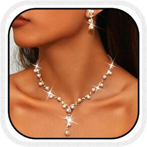 Unicra Silver Pearl Bridal Wedding Jewelry Set Rhinestone Necklace Earrings Bracelet Sets Formal Costume Jewelry for Women and Brides