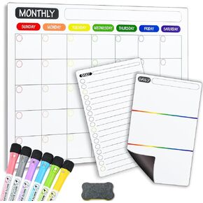 2 Pack Acrylic Magnetic Dry Erase Board for Fridge, Magnetic Calendar for Refrigerator with 6 Markers, Magnetic Acrylic Calendar for Fridge, Clear Planning Boards Fridge Calendar