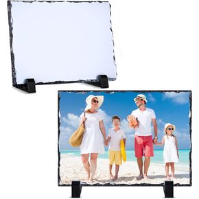 Gersoniel 2 Pieces Sublimation Blank Slate Rock Stone Photo Frame Heat Transfer Rectangular Picture Frame with Display Holder for Heat Press Machine (6 x 11.8 Inch) in Kuwait