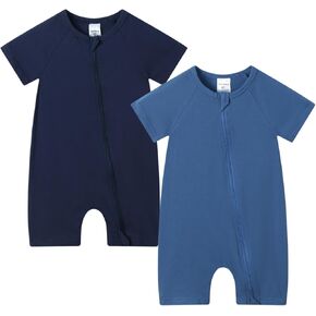 JunNeng Baby Boy Girl 2Pcs Rompers Short Sleeve Sleeper Infant Cotton 2-way Zippers Comfy Summer Jumpsuit
