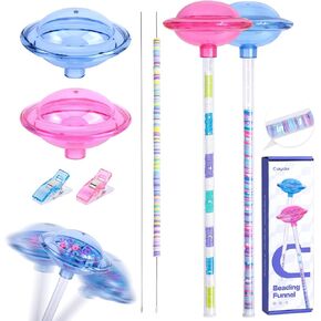 Caydo 2 Pack Bead Funnel with Graduated Scale, Beading Funnel for Clay Beads, Clay Beads Bracelet Making Kit with Transparent Tube, Planetary Funnel, Clip and Beading Needle, Bead Spinner for Bracelet