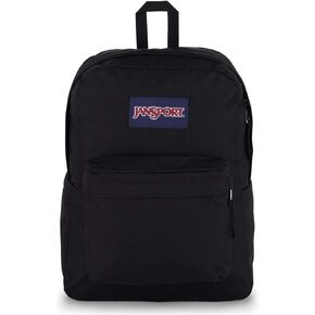 Jansport Superbreak بالإضافة إلى حقيبة الظهر مع كمبيوتر محمول مقاس 15 بوصة وجيب زجاجة متكامل - فسيح ودائم للعمل في العمل والسفر - الأزرق العنصر