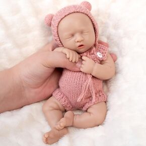 Vollence 8 inch Mini Silicone Baby Dolls Cute Realistic Newborn Preemie Miniature Silicone Babies for Kid Birthday Gifts - Girl