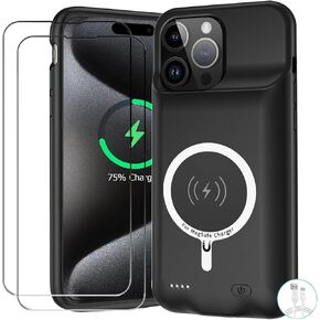 Battery Case for iPhone 15 Pro Max, Upgraded 12000mAh Battery Pack Rechargeable Charger Case with Wireless Charging Compatible for iPhone 15 Pro Max (6.7 inch) External Battery Charging Case (Black)