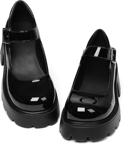 AOSPHIRAYLIAN Mary Janes Black Chunky Mary Janes Women Platform Dress Shoes | Ankle Strap·Anti-Slip·Comfy Padded·2.47" Chunky Heel·Easy Clean Upper —Office to Weekend, Jeans to Dresses, Uniform, Party in Saudi Arabia
