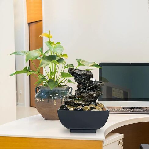 JOYENERGY Tabletop Fountain Waterfall Meditation Function with LED Light, 4-Tier Rock Waterfall Fountain Indoor Zen Meditation Relaxation Desktop Fountain for Home Office Decoration in Saudi Arabia
