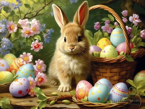 SKRYUIE 5D Diamond Painting Easter Kits - DIY Diamond Art Kits for Adults Rabbit, Full Round Drill - Crystal Cross Stitch - Adults Craft for Wall & Office Decor - 12x16 Inch / 30x40 cm B5867 in Saudi Arabia