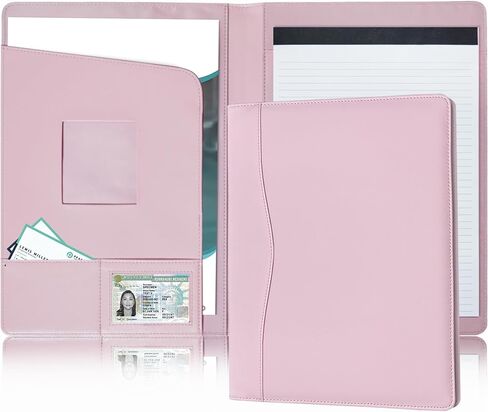 Padfolio Portfolio Organizer Legal Pad Holder Padfolio Folder Leather Portfolio Storage Clipboard Notepad with Cover for Letter Size A4 Writing Pad for Business and School Office (Pink) in Saudi Arabia