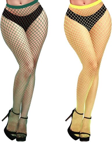 Womens Fishnets Colorful Fishnet Tights Sexy High Waist Fishnet Pantyhose Mesh Fishnet Stockings 2 Pack, M Hole in Saudi Arabia