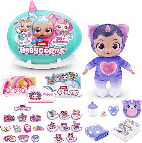 Babycorns Interactive Baby Doll Series 1 Large (Unicorn) by ZURU with Lights and Sounds, Magical Babydolls, Surprise, Unboxing, Girls, Dolls, Story in Kuwait
