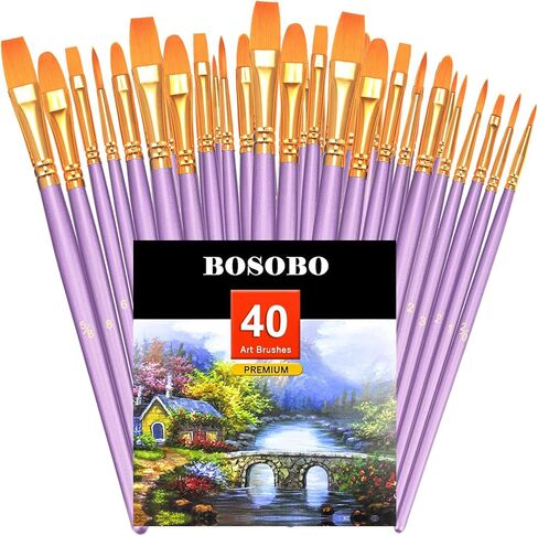 مجموعة فرش الطلاء Bosobo ، 10 حزمة 100 pcs طرف مدبب بروشات نايلون شعر فنان الطلاء أكريليك فرش للزيت الأكريليك ، فن الوجه الأظافر ، التفاصيل المصغرة والرسم الصخري ، أبيض in Kuwait